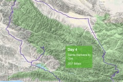 Only 35 miles by the direct route, the fourth day involved a 200-mile meander over the moutains, then back towards the Coast, and Ojai.