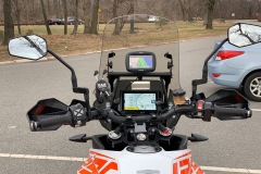 The new mirror array - makes the KTM look like a scary insect,  but provides excellent relief from buffeting.